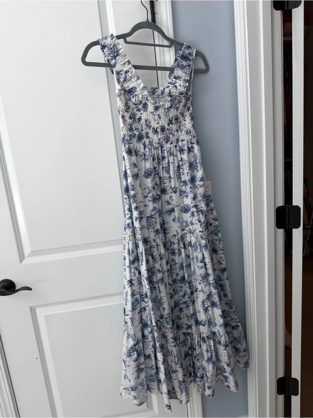 Abercrombie & Fitch Smocked Floral Blue, White, and Pink Maxi Dress